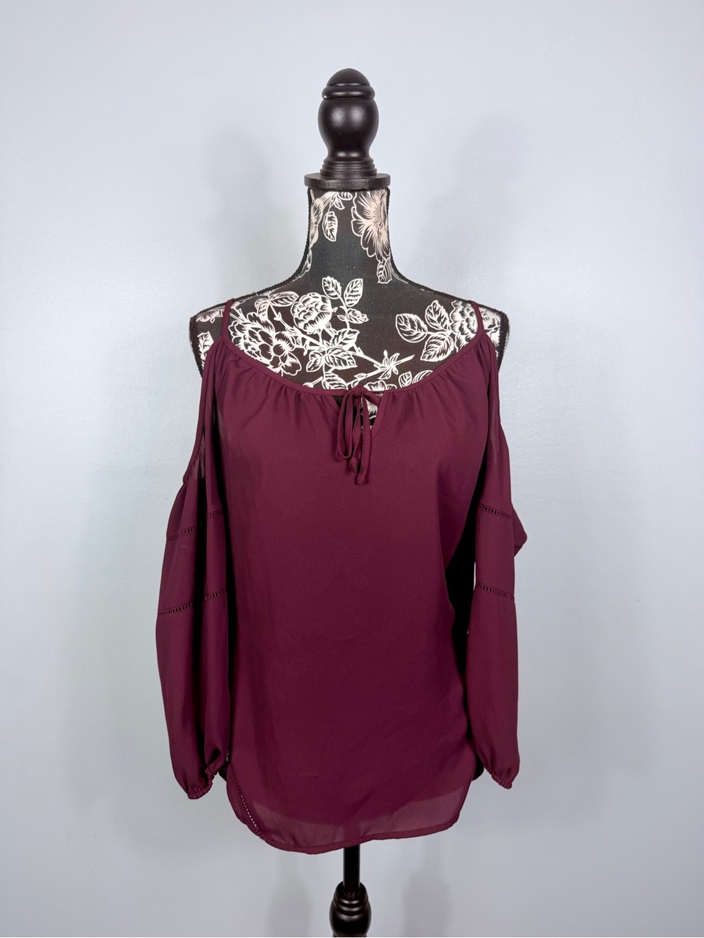 Metaphor maroon off shoulder long sleeve chiffon top size small